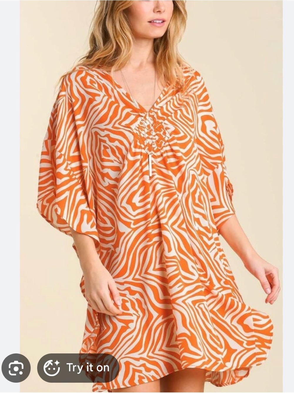 Umgee Orange and White Zebra-Print V-Neck Swim Coverup